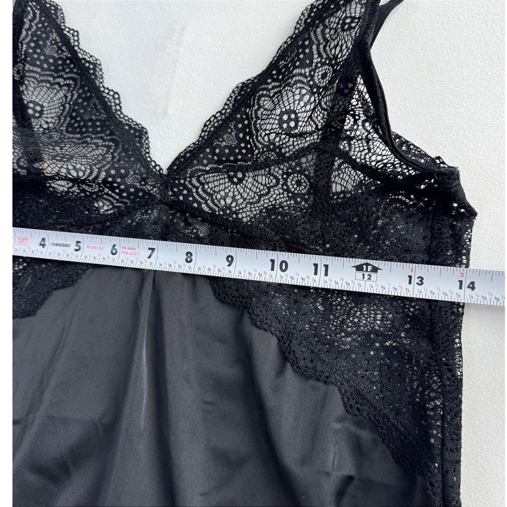 Black Satin and Lace Chemise Sheer Nightgown Mini Slip Dress‎ - Picture 6 of 9